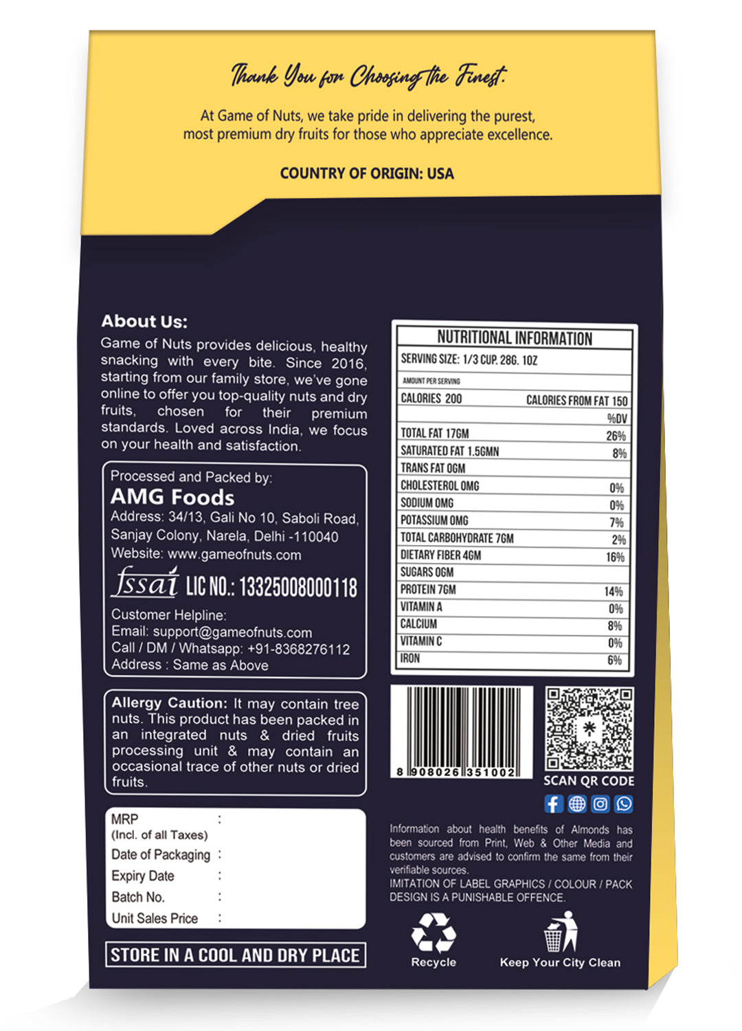 California Almonds 240gm