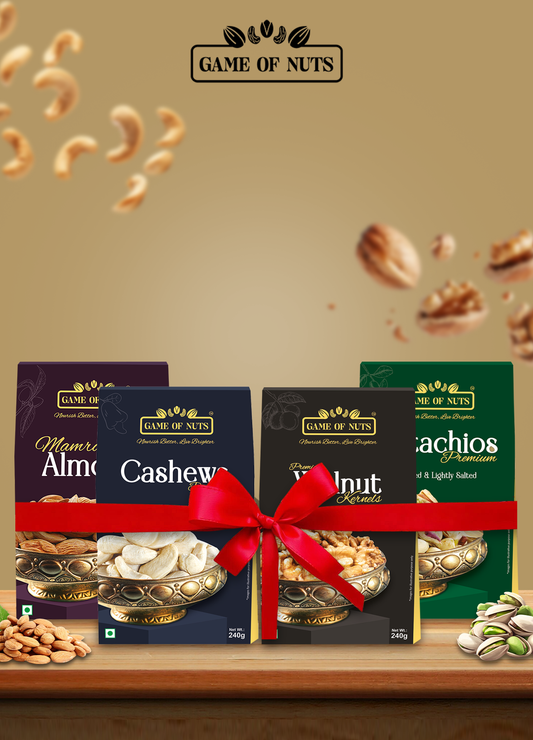 Jumbo Almonds, Walnut Kernels (4 Pc), Cashews & Pistachios Combo – 240g Each