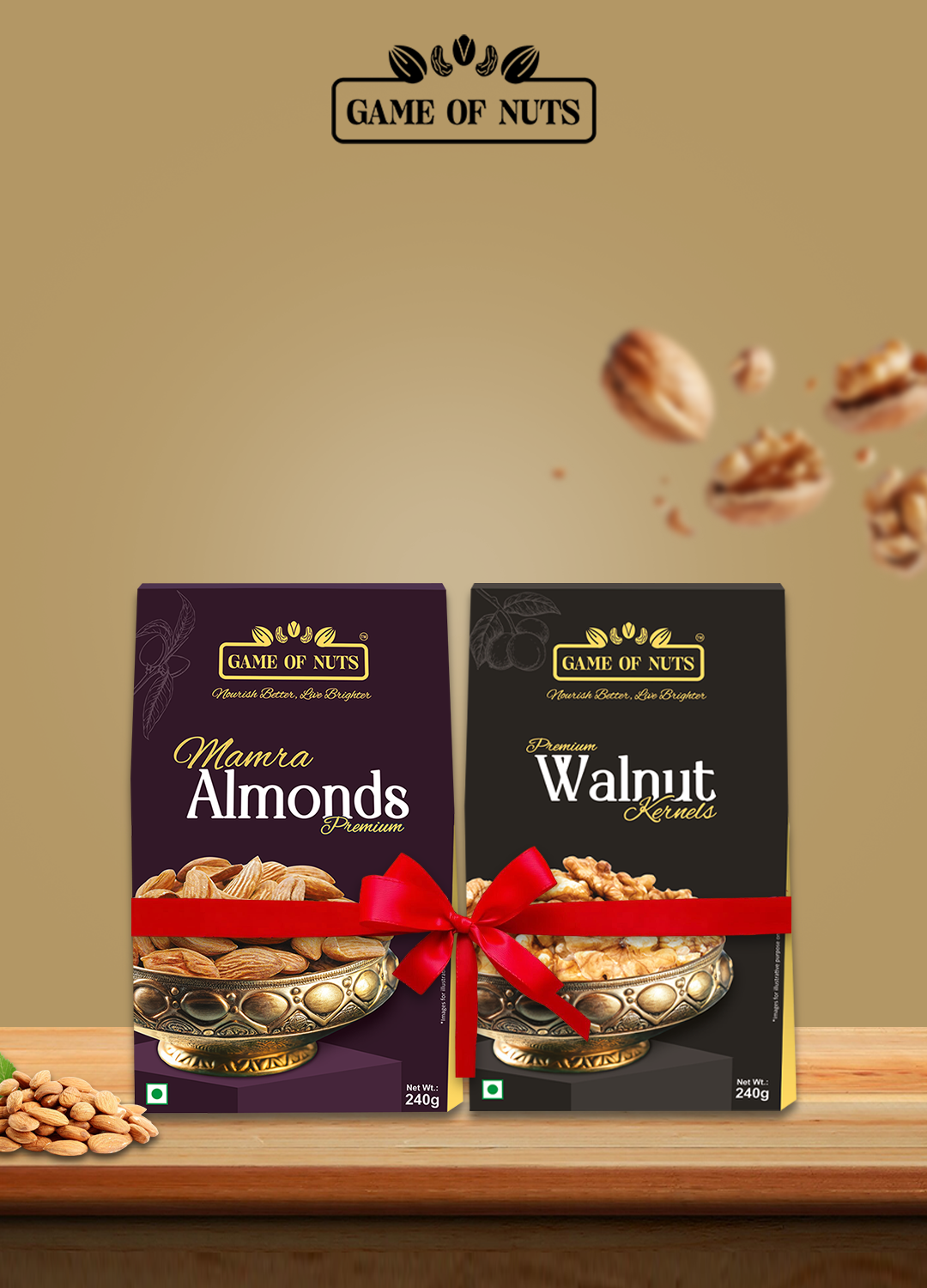 Walnut Kernels (2 Pc) & Mamra Almonds Combo – 240g Each