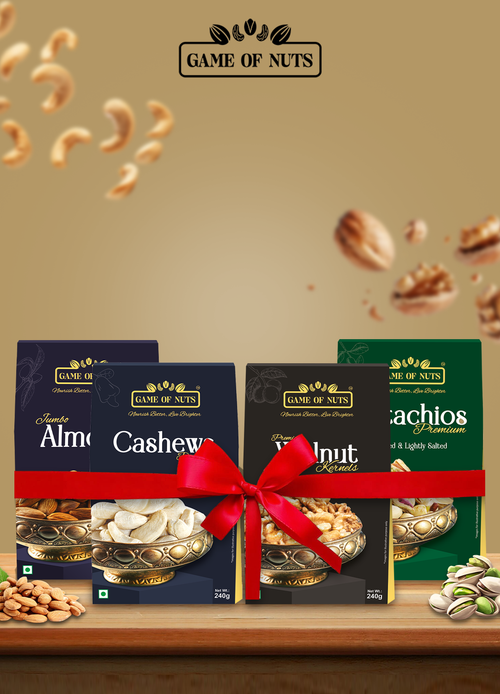 Jumbo Almonds, Walnut Kernels (2 Pc), Cashews & Pistachios Combo – 240g Each