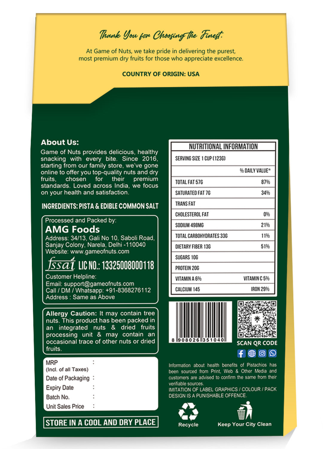 Pistachios - 240gm