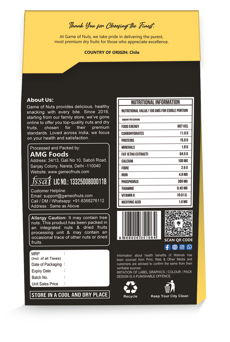 Walnut Kernels 2Pcs - 240gm