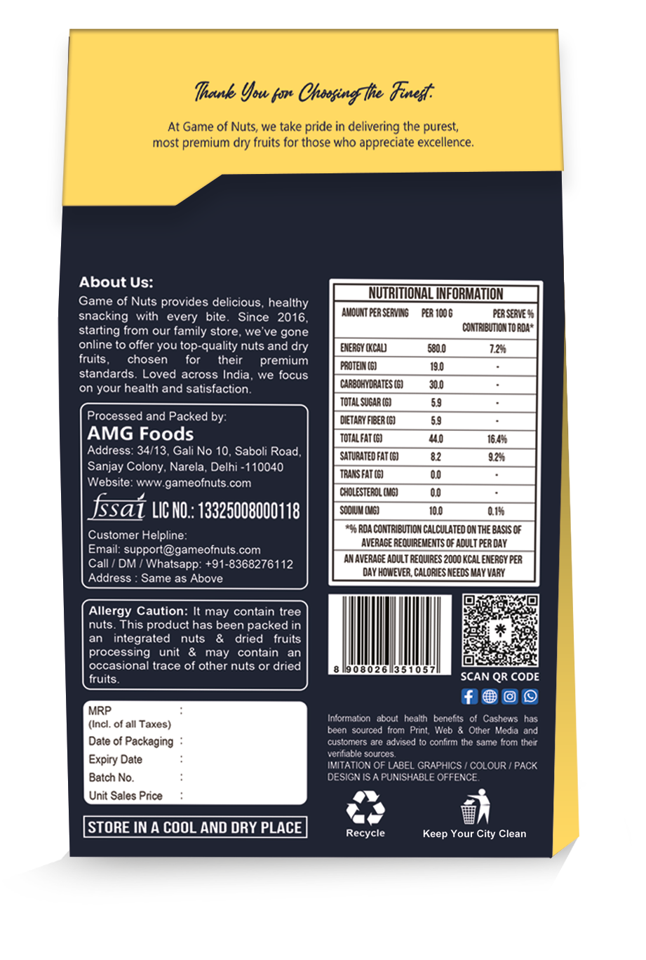 Cashews 240gm