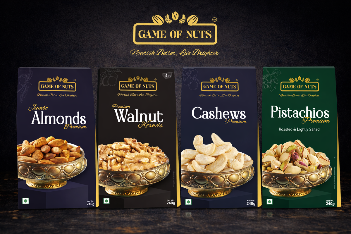 Jumbo Almonds, Walnut Kernels (4Pcs), Cashews & Pistachios Combo – 240gm Each