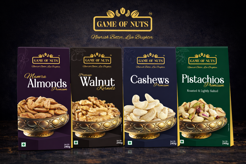 Walnut Kernels (2Pcs), Mamra Almonds, Cashews & Pistachios Combo – 240gm Each