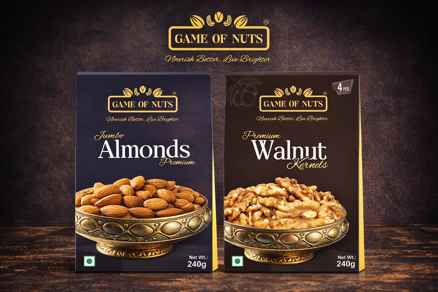 Jumbo Almonds & Walnut Kernels(4Pcs) Combo – 240gm Each
